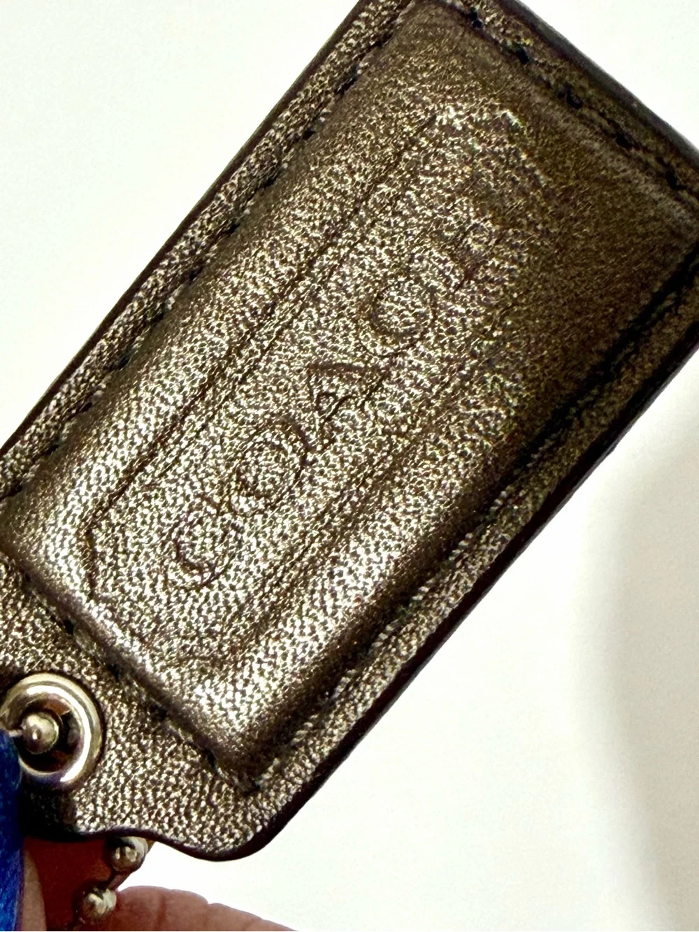 Coach Metallic Black Leather Key Charm with Silver Hardware